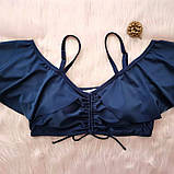 Жіночий роздільний купальник синій з рюшами висока талія, фото 3