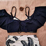 Жіночий роздільний купальник синій з рюшами висока талія, фото 5