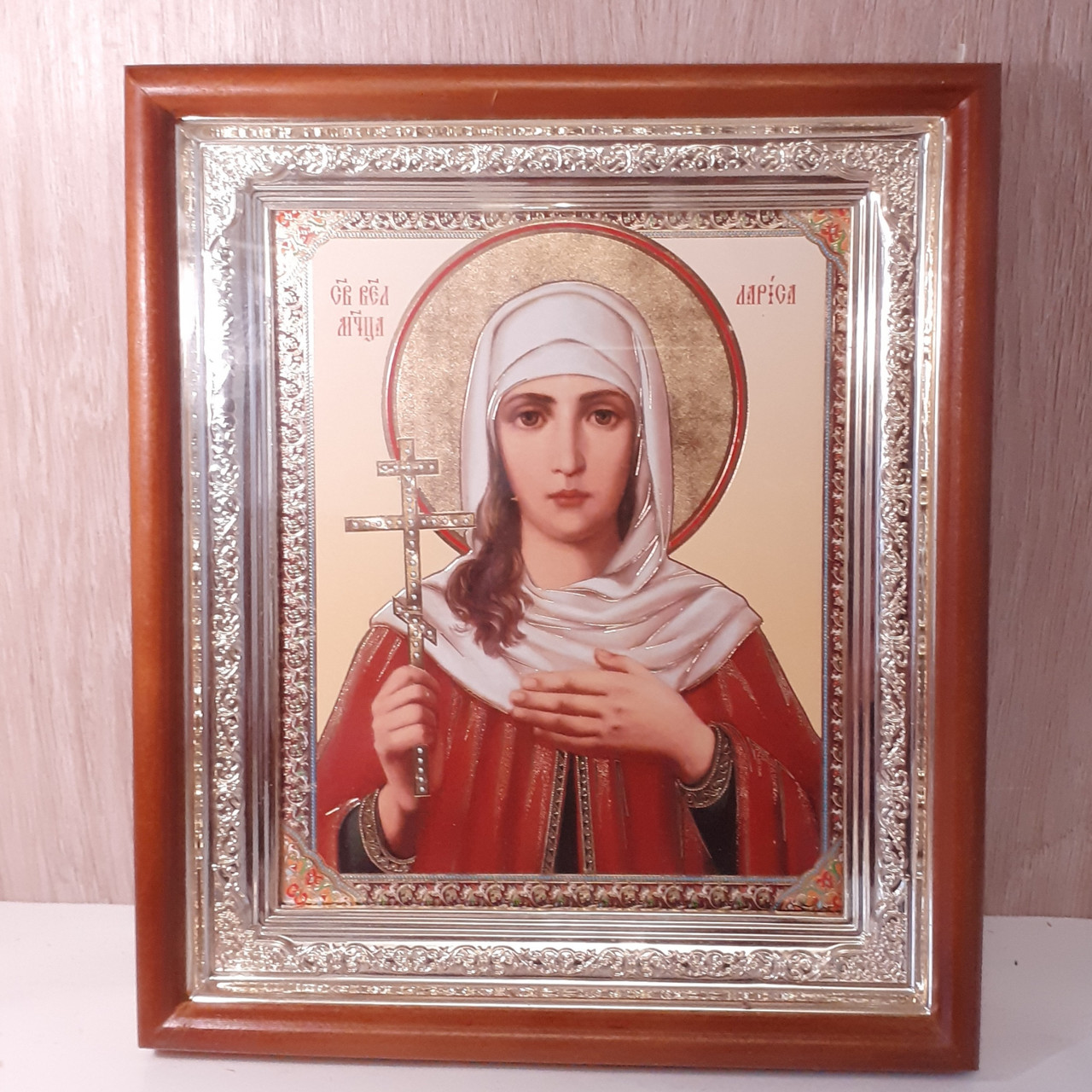 Ікона Лариса свята мучениця, лик 15х18 см, у світлому прямому дерев'яному кіоті