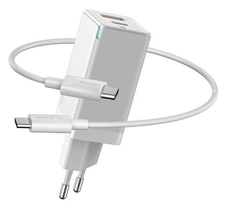 Зарядний пристрій (швидка зарядка) для телефону Baseus GaN2 Q.Charge 45 W 3 А Білий (CCGAN-Q02), фото 1