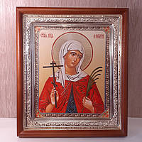 Икона Валентина святая мученица, лик 15х18 см, в светлом прямом деревянном киоте