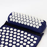 Масажний килимок Аплікатор Кузнєцова + валик масажер для спини/шиї/голови OSPORT Lotus Mat EcoPro (apl-022) Синьо-білий, фото 2