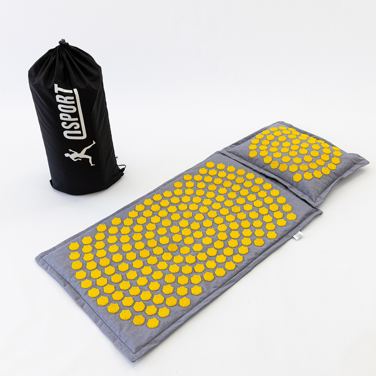 Масажний килимок Аплікатор Кузнєцова + масажна подушка масажер для шиї OSPORT Lotus Mat Eco (apl-020) Сіро-жовтий