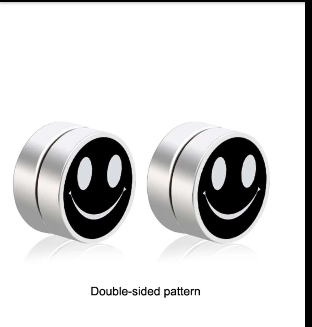 Магнітні сережки обманки зі смайликом (фейк-плаги) 8 мм 2 шт. чорний колір, фото 1