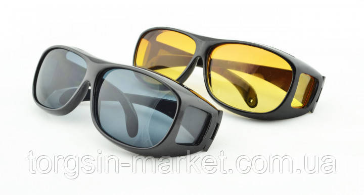 Очки для водителей антифары HD Vision 2шт (желтые, черные), антибликовые очки, ТМ - фото 1 - id-p1456692862