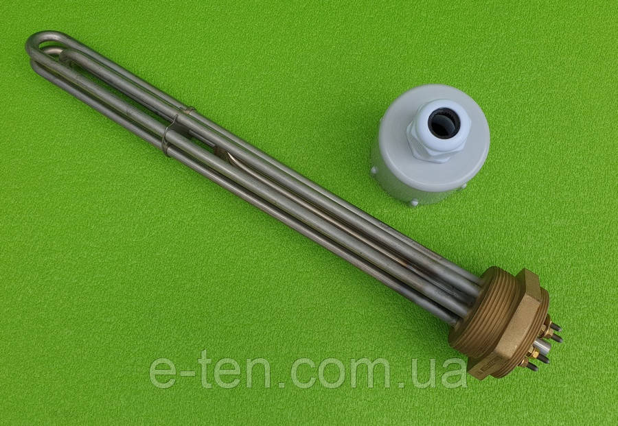 Блок-тен прямий KAWAI з нержавійки 9000 W / 380V ("трикутник") / на різьбі 2"(58 мм) / L довжина = 400мм