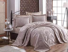 Двоспальне шенілове покривало на ліжко та наволочки євро розмір, турецьке покривало в спальню 240х260 Беж