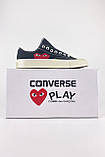 Чоловічі / жіночі кеди Converse Black x Comme Des Garçons Play, унісекс чорні кеди конверс кросівки, фото 2