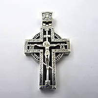 Серебряный крест деревянный Распятие Иисуса Христа 925 проба мужской православный резной нательный большой