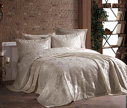 Шенілові покривала на велике ліжко 240х260 з наволочками, покривало шикарне турецьке Бежевий