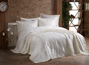 Шенілові покривала на велике ліжко 240х260 з наволочками, покривало шикарне турецьке Кремовий