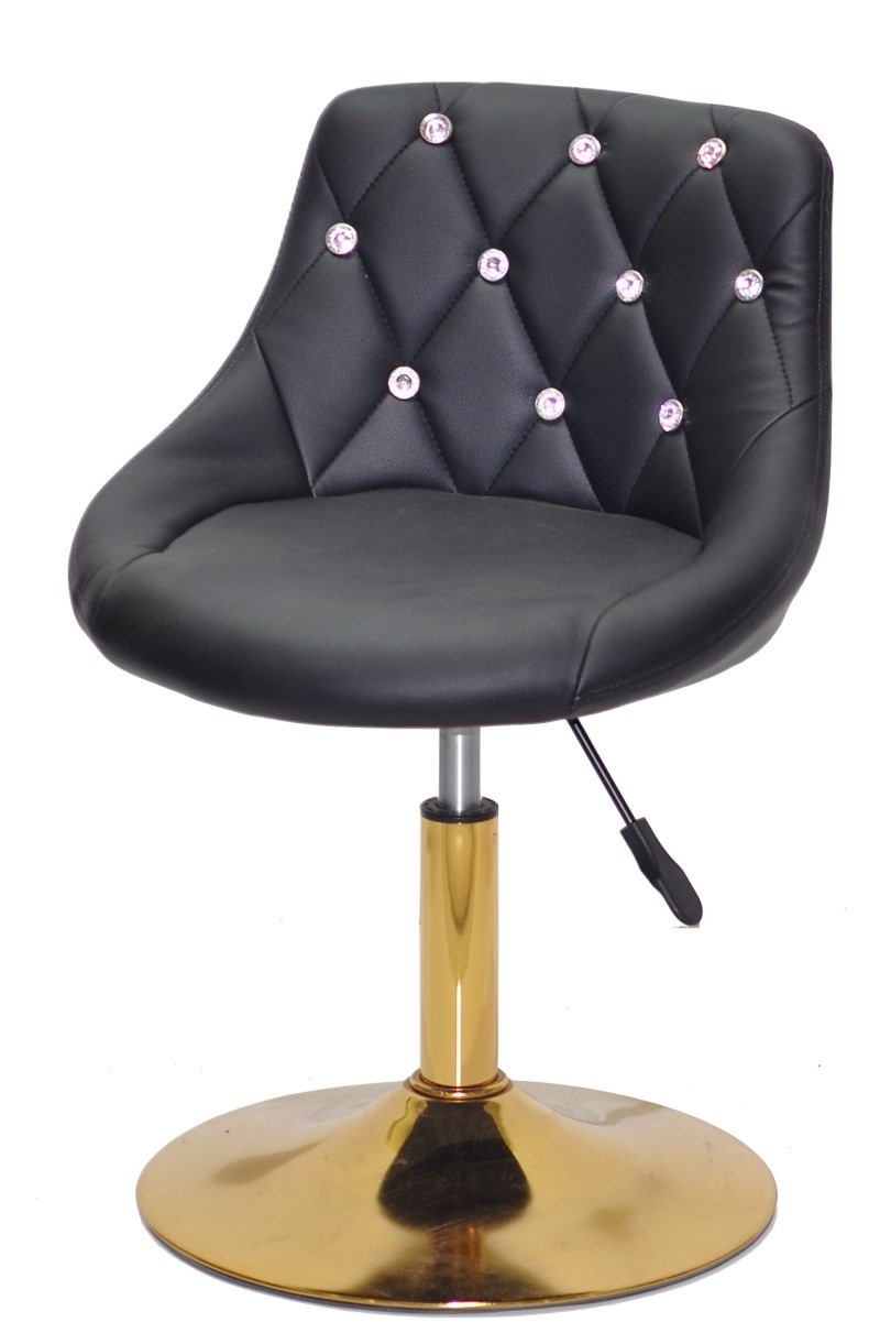 Стілець Foro SV GD-Base чорний шкірозамінник із каретною стяжкою зі стразами на золотій круглій опорі-нозі, фото 1