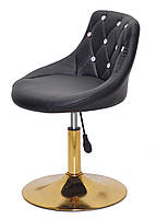 Стілець Foro SV GD-Base чорний шкірозамінник із каретною стяжкою зі стразами на золотій круглій опорі-нозі, фото 3