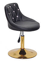 Стілець Foro SV GD-Base чорний шкірозамінник із каретною стяжкою зі стразами на золотій круглій опорі-нозі, фото 4