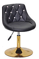 Стілець Foro SV GD-Base чорний шкірозамінник із каретною стяжкою зі стразами на золотій круглій опорі-нозі, фото 2