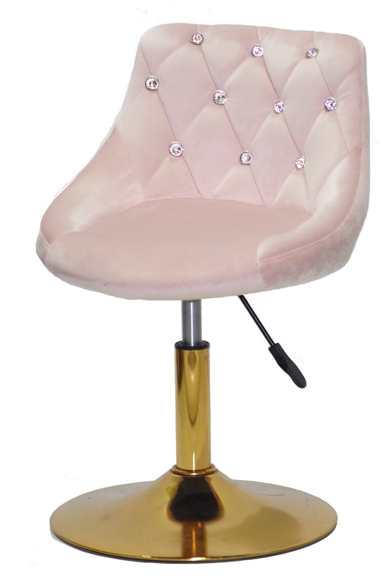 Стілець Foro SV GD-Base рожевий В-1021 оксамит із каретною стяжкою зі стразами на золотій круглій опорі-ногі, фото 1