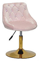 Стілець Foro SV GD-Base рожевий В-1021 оксамит із каретною стяжкою зі стразами на золотій круглій опорі-ногі, фото 2