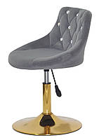 Стілець Foro SV GD-Base сірий В-1004 оксамит із каретною стяжкою зі стразами на золотій круглій опорі-ногі, фото 4