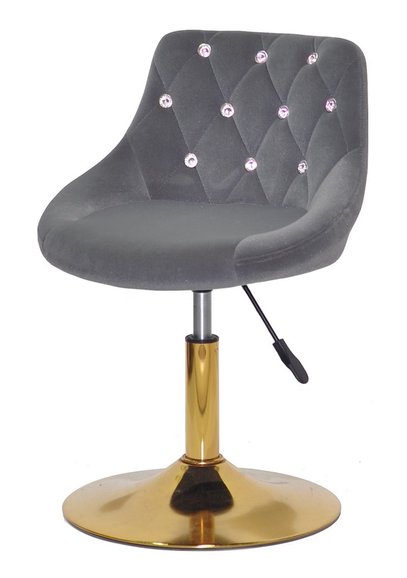 Стілець Foro SV GD-Base сірий В-1004 оксамит із каретною стяжкою зі стразами на золотій круглій опорі-ногі, фото 1