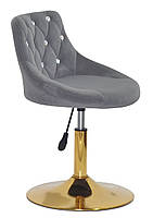 Стілець Foro SV GD-Base сірий В-1004 оксамит із каретною стяжкою зі стразами на золотій круглій опорі-ногі, фото 3