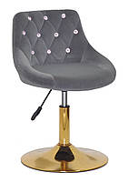 Стілець Foro SV GD-Base сірий В-1004 оксамит із каретною стяжкою зі стразами на золотій круглій опорі-ногі, фото 2
