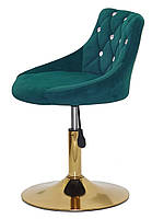 Стілець Foro SV GD-Base зелений В-1003 оксамит із каретною стяжкою зі стразами на золотій круглій опорі-ногі, фото 3