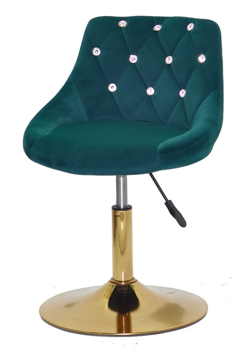 Стілець Foro SV GD-Base зелений В-1003 оксамит із каретною стяжкою зі стразами на золотій круглій опорі-ногі, фото 1