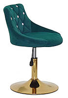 Стілець Foro SV GD-Base зелений В-1003 оксамит із каретною стяжкою зі стразами на золотій круглій опорі-ногі, фото 4
