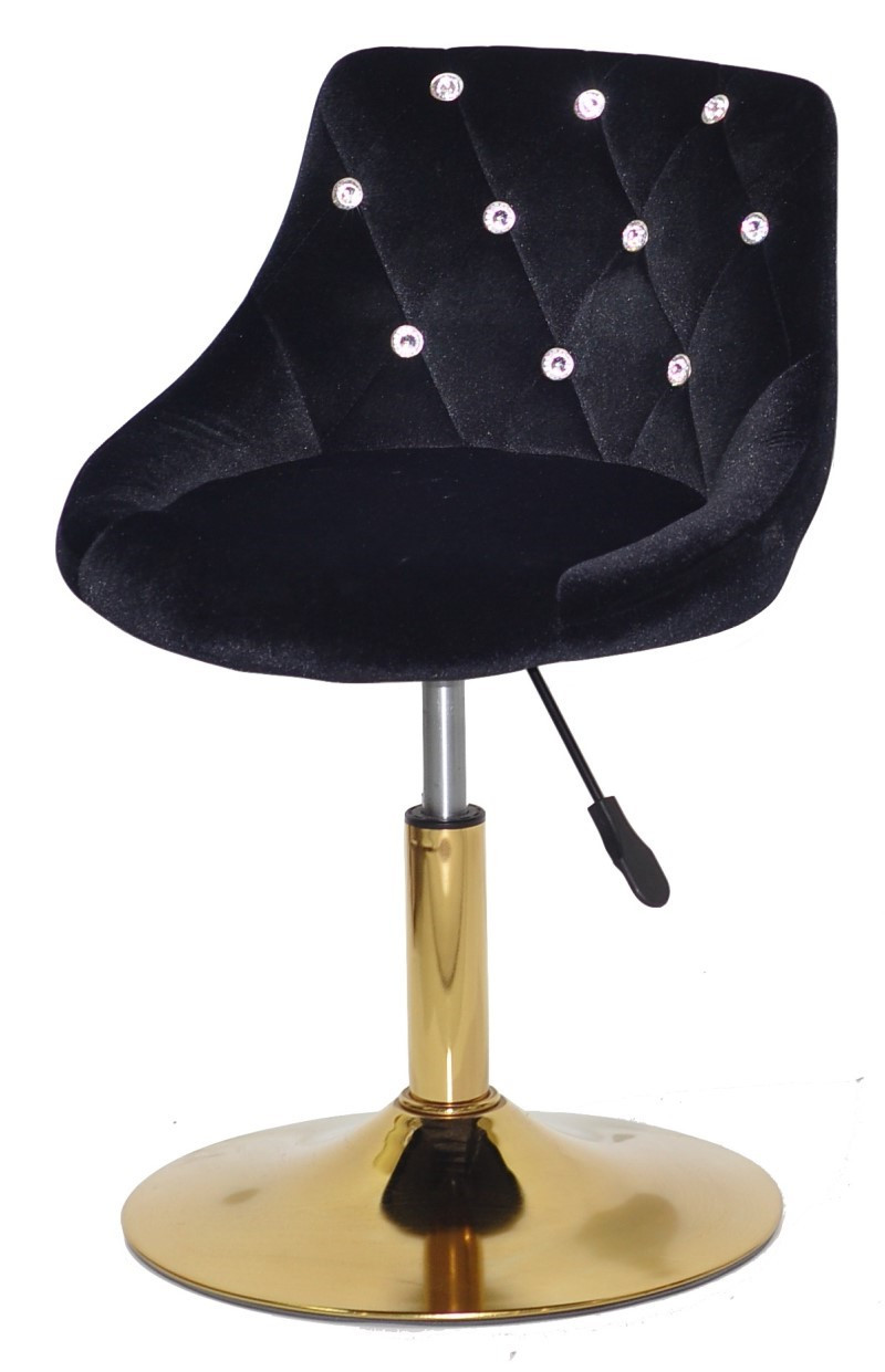 Стілець Foro SV GD-Base чорний В-1011 оксамит із каретною стяжкою зі стразами на золотій круглій опорі-ногі, фото 1