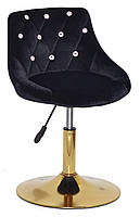 Стілець Foro SV GD-Base чорний В-1011 оксамит із каретною стяжкою зі стразами на золотій круглій опорі-ногі, фото 2