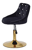 Стілець Foro SV GD-Base чорний В-1011 оксамит із каретною стяжкою зі стразами на золотій круглій опорі-ногі, фото 3