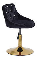 Стілець Foro SV GD-Base чорний В-1011 оксамит із каретною стяжкою зі стразами на золотій круглій опорі-ногі, фото 4