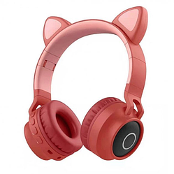 Бездротові дитячі Навушники з підсвічуванням з Вушками + FM-Радіо + MicroSD Cat Ear BT028C Червоні