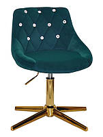 Стілець Foro SV GD-Modern Base зелений 1003 велюр з каретною стяжкою зі стразами на золотій хрестовині, фото 2
