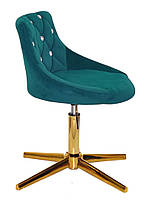 Стілець Foro SV GD-Modern Base зелений 1003 велюр з каретною стяжкою зі стразами на золотій хрестовині, фото 4