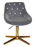 Стілець Foro SV GD-Modern Base сірий 1004 велюр з каретною стяжкою зі стразами на золотій хрестовині, фото 2