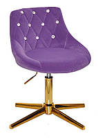 Стілець Foro SV GD-Modern Base пурпур оксамит із каретною стяжкою зі стразами на золотій хрестовині, фото 2