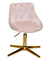 Стілець Foro SV GD-Modern Base рожевий 1021 велюр з каретною стяжкою зі стразами на золотій хрестовині, фото 2