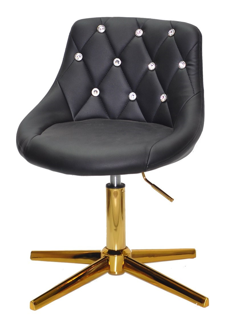 Стілець Foro SV GD Modern Base чорний шкірозамінник із каретною стяжкою зі стразами на золотій хрестовині, фото 1