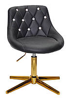 Стілець Foro SV GD Modern Base чорний шкірозамінник із каретною стяжкою зі стразами на золотій хрестовині, фото 2