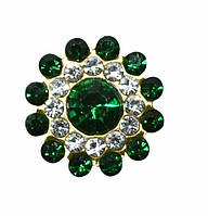 Страз пришивной 14 мм Гудзичок темно-зелений оправа золотиста