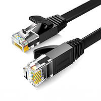 Патч корд Ugreen сетевой кабель 1000 Mбит\с Ethernet RJ45 Cat 6 плоский 10М Black (NW102)