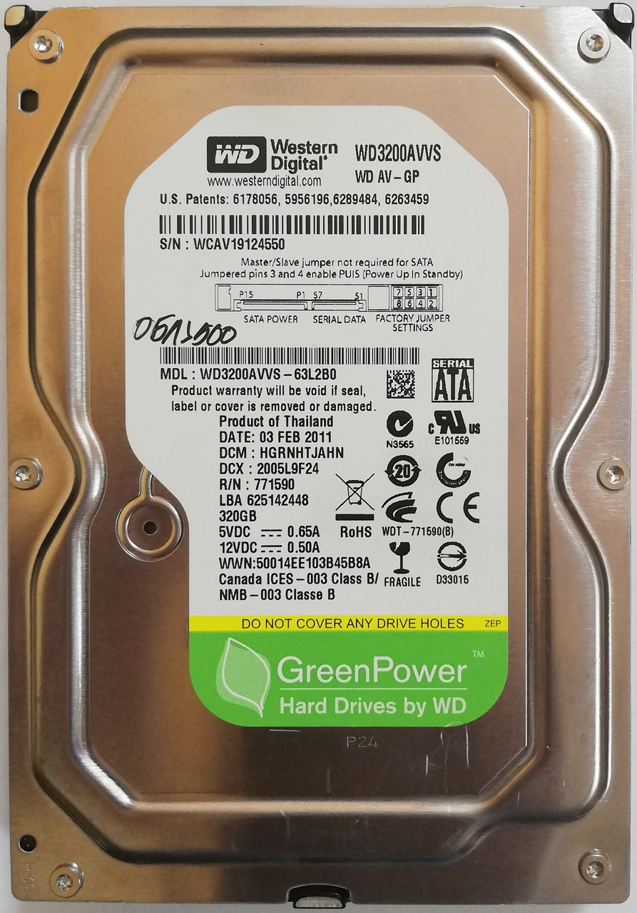 Жорсткий диск для комп'ютера Western Digital GreenPower 320GB 3.5" 8MB IntelliPower (WD3200AVVS) SATAII Б/В