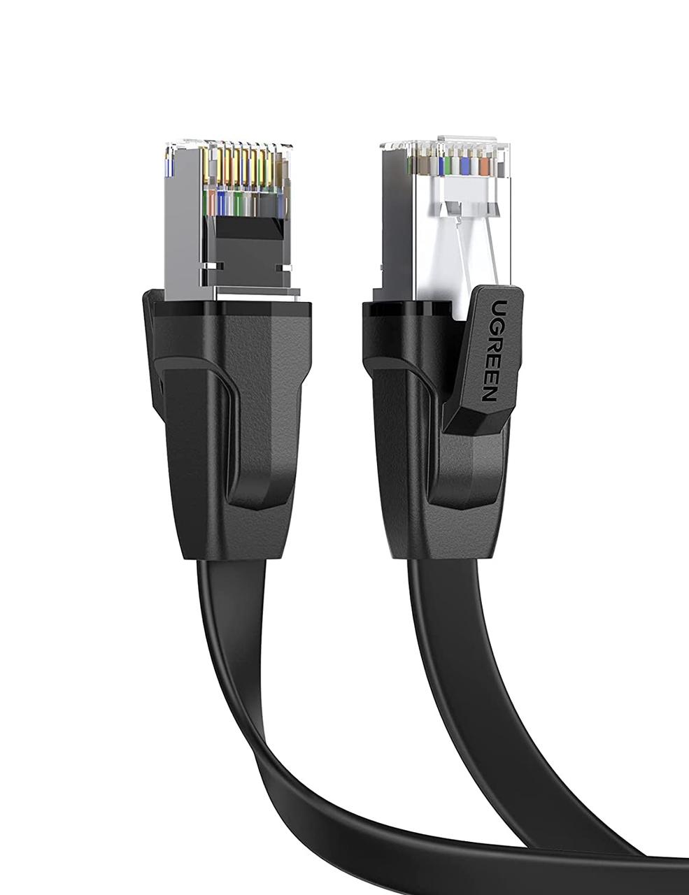 Патч корд UGREEN мережевий кабель 40 Гбіт\з 2000 МГц Ethernet RJ45 Cat 8 плоский 5М Black (NW134), фото 1