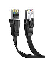 Патч корд UGREEN сетевой кабель 40 Гбит\с 2000 МГц Ethernet RJ45 Cat 8 плоский 2М Black (NW134)