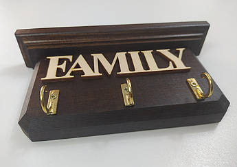 Ключниця настінна дерев'яна ручної роботи "FAMILY" на три гачка │ Компактна настінна ключниця з дерева │ Зручний органайзер