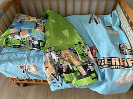 Дитяча постільна білизна в ліжечко - Майнкрафт на синьому