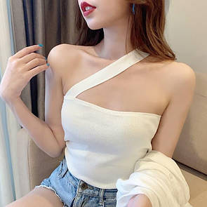 Жіночий трикотажний топ з одного бретеллю по діагоналі (р. 42-46) 8317571