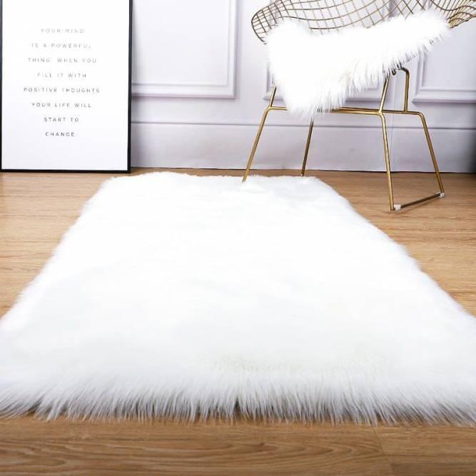 Пухнастий килимок прямокутний 60х150 см білий, фото 1