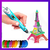 3D Ручка для детей c LCD дисплеем Pen 2 + Пластик для 3D ручек Набор 3D ручка и нити для 3д ручки 250 метров